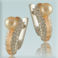Сережки срібні з перлинами і золототими вставками "Стиль 2"