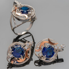 Срібний набір 925 проби з золотими вставками арт. 259г